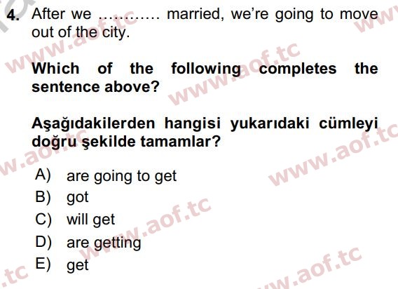 2017 İngilizce 2 Yaz Okulu 4. Çıkmış Sınav Sorusu