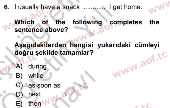 2017 İngilizce 2 Yaz Okulu 6. Çıkmış Sınav Sorusu