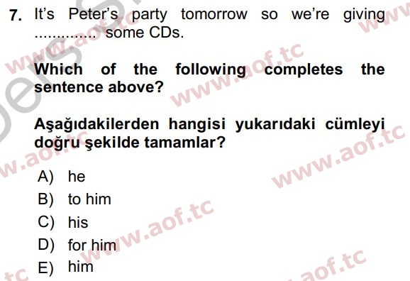 2017 İngilizce 2 Yaz Okulu 7. Çıkmış Sınav Sorusu