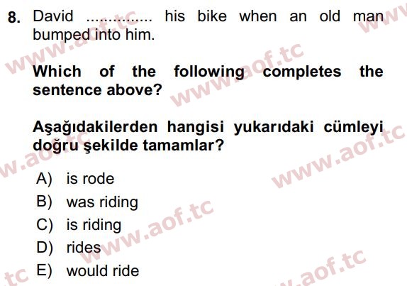 2017 İngilizce 2 Yaz Okulu 8. Çıkmış Sınav Sorusu