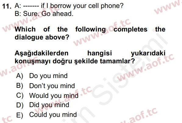 2018 İngilizce 2 Yaz Okulu 11. Çıkmış Sınav Sorusu