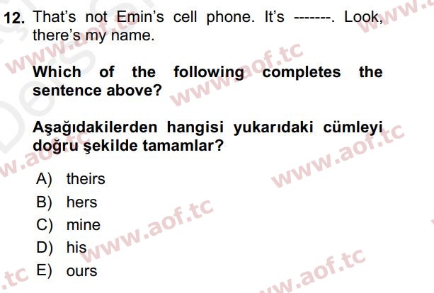 2018 İngilizce 2 Yaz Okulu 12. Çıkmış Sınav Sorusu