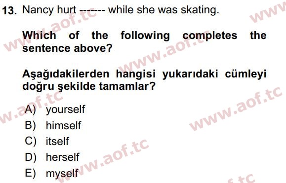 2018 İngilizce 2 Yaz Okulu 13. Çıkmış Sınav Sorusu