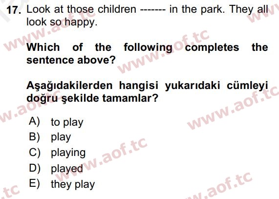 2018 İngilizce 2 Yaz Okulu 17. Çıkmış Sınav Sorusu