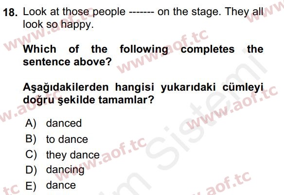 2018 İngilizce 2 Yaz Okulu 18. Çıkmış Sınav Sorusu