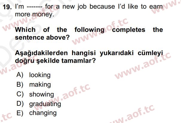 2018 İngilizce 2 Yaz Okulu 19. Çıkmış Sınav Sorusu