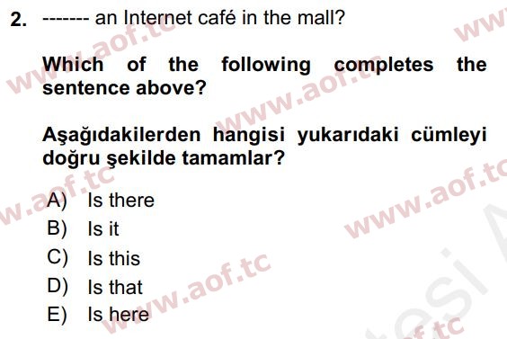 2018 İngilizce 2 Yaz Okulu 2. Çıkmış Sınav Sorusu