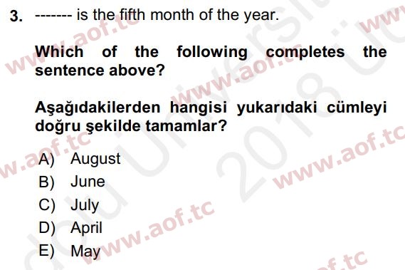 2018 İngilizce 2 Yaz Okulu 3. Çıkmış Sınav Sorusu