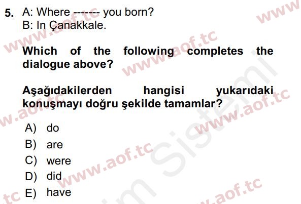 2018 İngilizce 2 Yaz Okulu 5. Çıkmış Sınav Sorusu