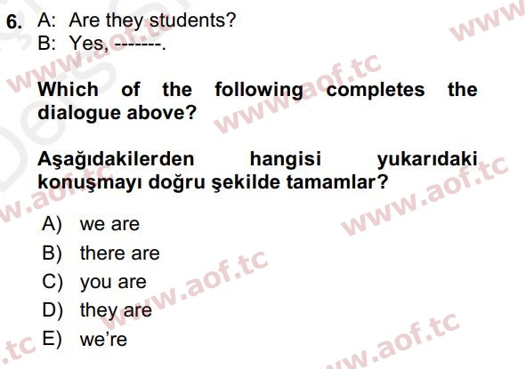 2018 İngilizce 2 Yaz Okulu 6. Çıkmış Sınav Sorusu