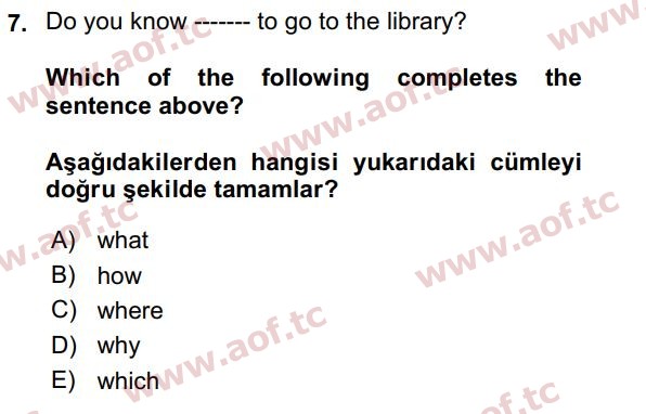 2018 İngilizce 2 Yaz Okulu 7. Çıkmış Sınav Sorusu