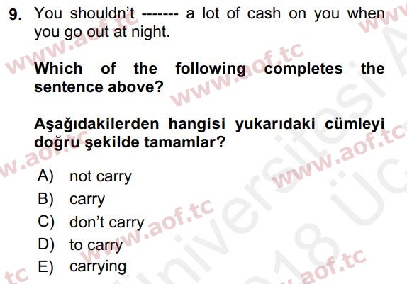 2018 İngilizce 2 Yaz Okulu 9. Çıkmış Sınav Sorusu