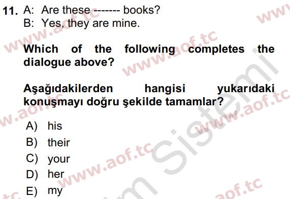 2019 İngilizce 2 Yaz Okulu 11. Çıkmış Sınav Sorusu