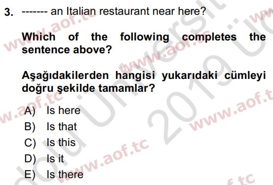 2019 İngilizce 2 Yaz Okulu 3. Çıkmış Sınav Sorusu