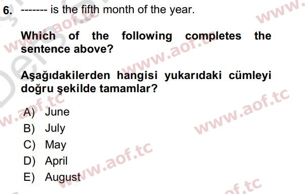 2019 İngilizce 2 Yaz Okulu 6. Çıkmış Sınav Sorusu