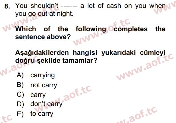 2019 İngilizce 2 Yaz Okulu 8. Çıkmış Sınav Sorusu