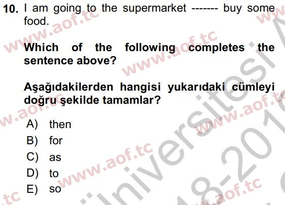 2020 İngilizce 2 Yaz Okulu 10. Çıkmış Sınav Sorusu