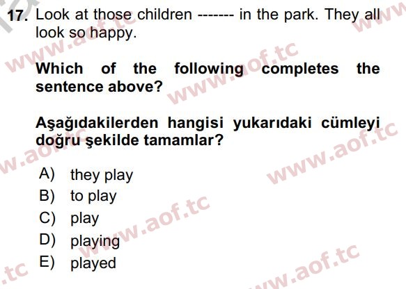 2020 İngilizce 2 Yaz Okulu 17. Çıkmış Sınav Sorusu