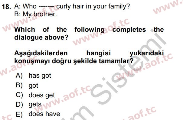 2020 İngilizce 2 Yaz Okulu 18. Çıkmış Sınav Sorusu