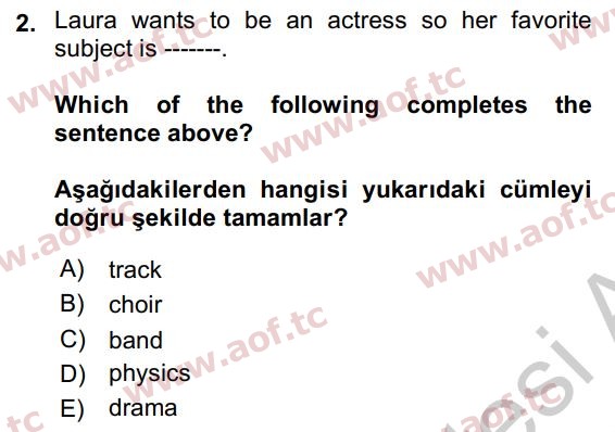 2020 İngilizce 2 Yaz Okulu 2. Çıkmış Sınav Sorusu