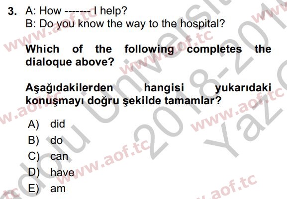 2020 İngilizce 2 Yaz Okulu 3. Çıkmış Sınav Sorusu