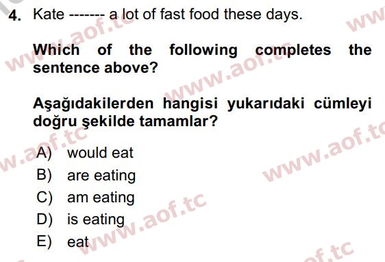2020 İngilizce 2 Yaz Okulu 4. Çıkmış Sınav Sorusu