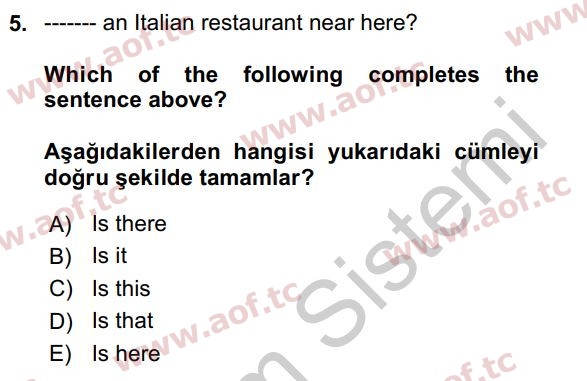 2020 İngilizce 2 Yaz Okulu 5. Çıkmış Sınav Sorusu