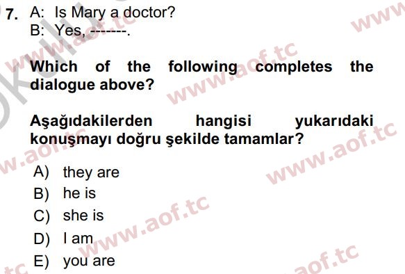 2020 İngilizce 2 Yaz Okulu 7. Çıkmış Sınav Sorusu