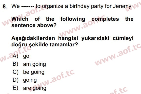 2020 İngilizce 2 Yaz Okulu 8. Çıkmış Sınav Sorusu