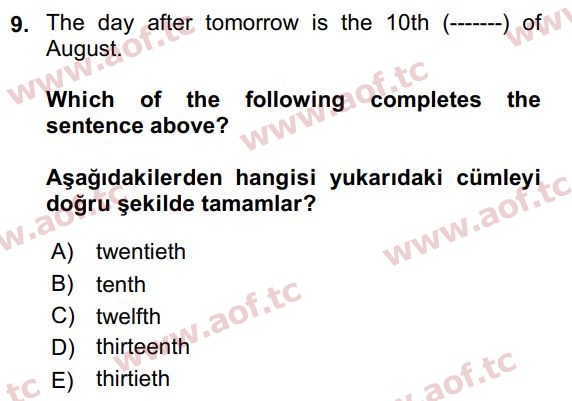2020 İngilizce 2 Yaz Okulu 9. Çıkmış Sınav Sorusu