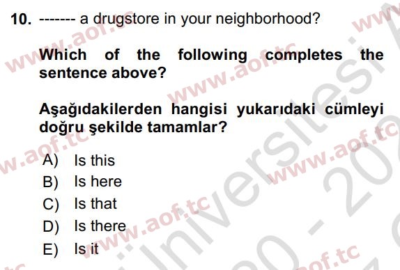2021 İngilizce 2 Yaz Okulu 10. Çıkmış Sınav Sorusu