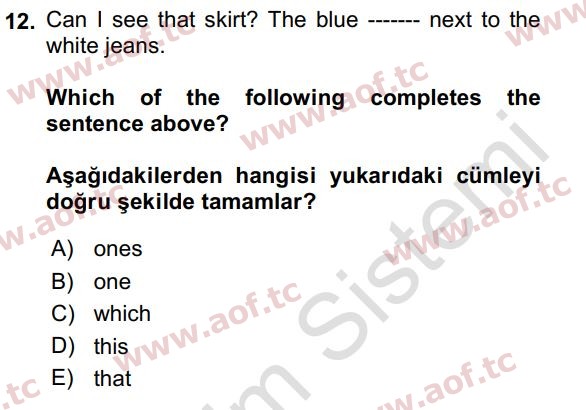 2021 İngilizce 2 Yaz Okulu 12. Çıkmış Sınav Sorusu