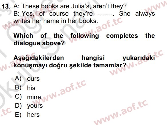 2021 İngilizce 2 Yaz Okulu 13. Çıkmış Sınav Sorusu