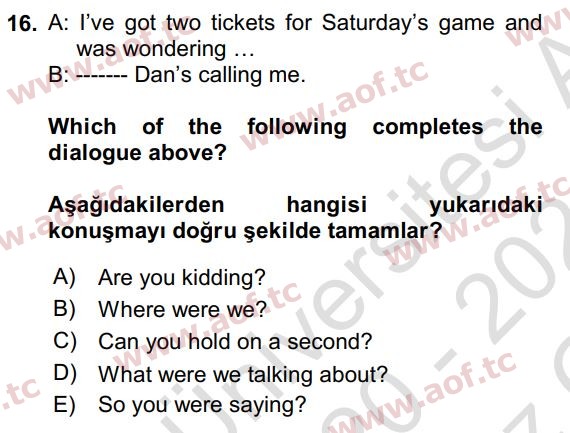2021 İngilizce 2 Yaz Okulu 16. Çıkmış Sınav Sorusu