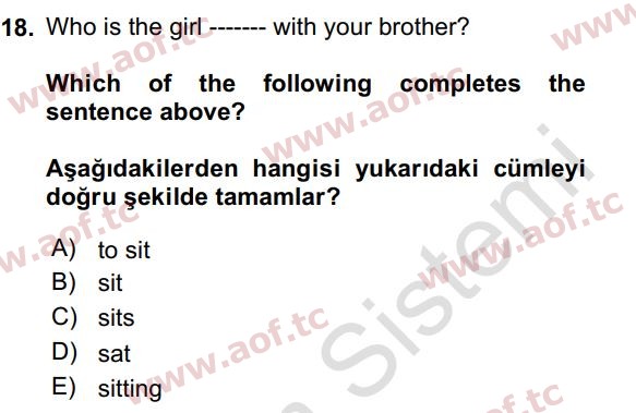 2021 İngilizce 2 Yaz Okulu 18. Çıkmış Sınav Sorusu