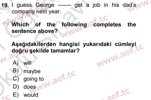 2021 İngilizce 2 Yaz Okulu 19. Çıkmış Sınav Sorusu