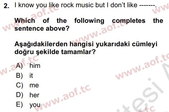 2021 İngilizce 2 Yaz Okulu 2. Çıkmış Sınav Sorusu