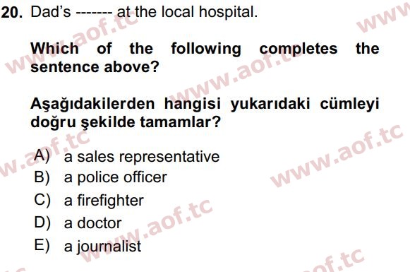 2021 İngilizce 2 Yaz Okulu 20. Çıkmış Sınav Sorusu