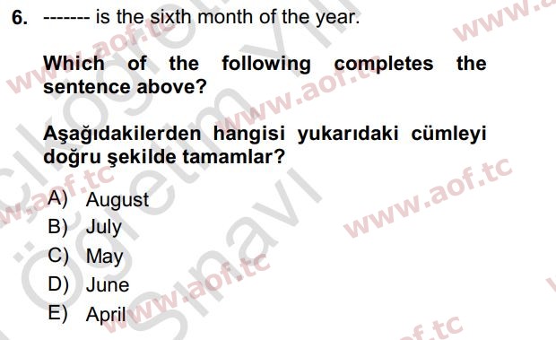 2021 İngilizce 2 Yaz Okulu 6. Çıkmış Sınav Sorusu