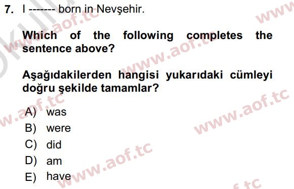 2021 İngilizce 2 Yaz Okulu 7. Çıkmış Sınav Sorusu