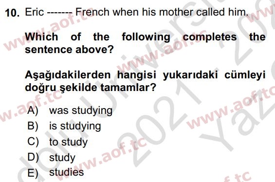 2022 İngilizce 2 Yaz Okulu 10. Çıkmış Sınav Sorusu