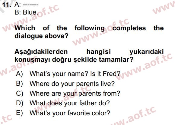 2022 İngilizce 2 Yaz Okulu 11. Çıkmış Sınav Sorusu