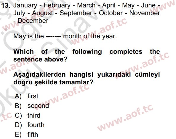 2022 İngilizce 2 Yaz Okulu 13. Çıkmış Sınav Sorusu