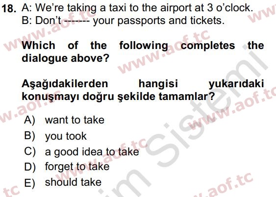 2022 İngilizce 2 Yaz Okulu 18. Çıkmış Sınav Sorusu