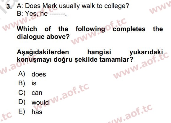 2022 İngilizce 2 Yaz Okulu 3. Çıkmış Sınav Sorusu