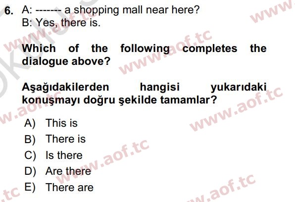 2022 İngilizce 2 Yaz Okulu 6. Çıkmış Sınav Sorusu