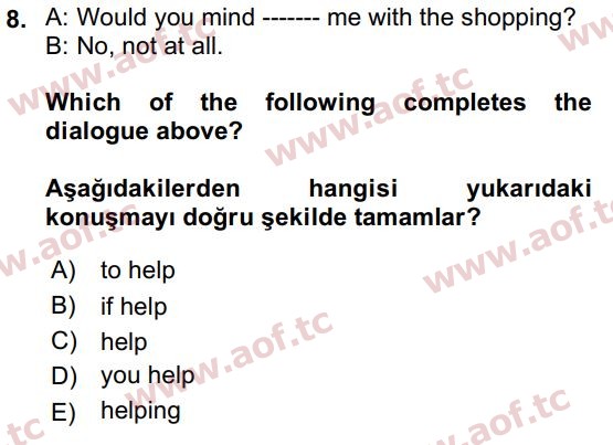 2022 İngilizce 2 Yaz Okulu 8. Çıkmış Sınav Sorusu