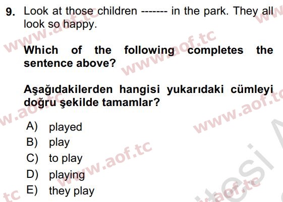 2022 İngilizce 2 Yaz Okulu 9. Çıkmış Sınav Sorusu