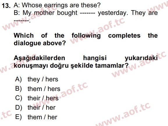 2023 İngilizce 2 Yaz Okulu 13. Çıkmış Sınav Sorusu