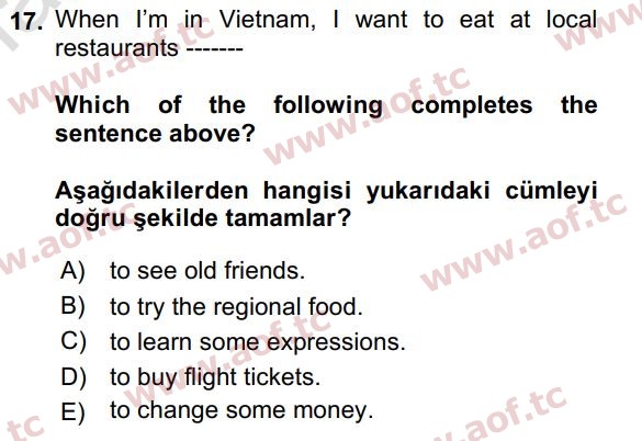 2023 İngilizce 2 Yaz Okulu 17. Çıkmış Sınav Sorusu